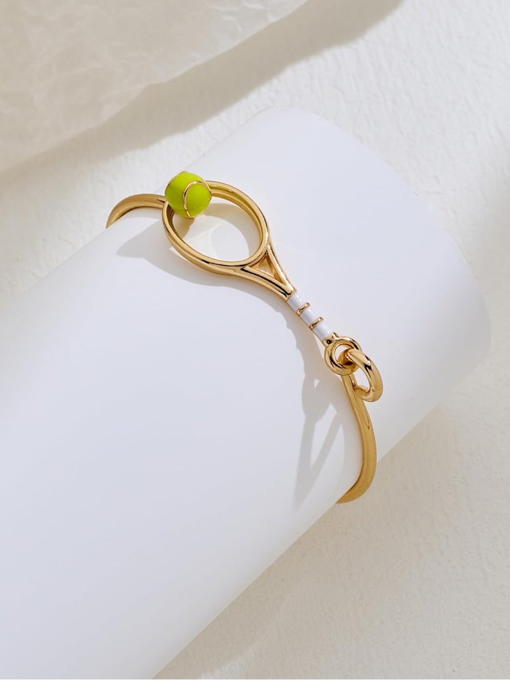 Gold Tennis Racket Bracelet Green Ball Sport Bangle Bracelet Fifi’s Closet - Picture 6 of 7